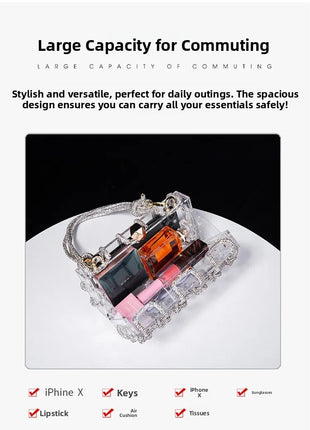 Classic 2025 Acrylic Box Bag with Woven Diamond Rope Handheld Evening Women's Bag Transparent Dinner Handbag European Style PlatiNum