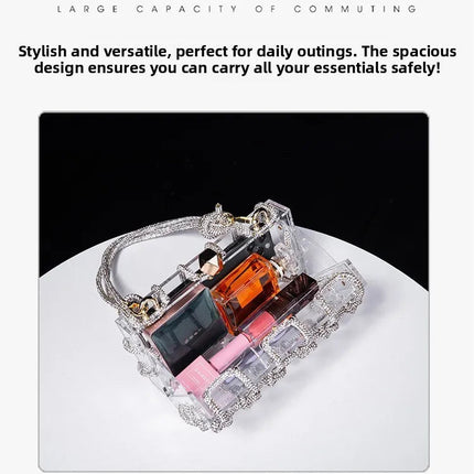 Classic 2025 Acrylic Box Bag with Woven Diamond Rope Handheld Evening Women's Bag Transparent Dinner Handbag European Style PlatiNum