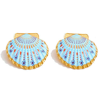 Yhpup Ocean Style Acciaio inossidabile Smalto Y2K Conchiglia in metallo Grandi orecchini a bottone per le donne Gioielli estivi 2026 PVD placcato platinumshop