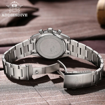 ADDIESDIVE 37mm Watch For Men Chronograph 10Bar Diver BGW9 Luminous Bubble Mirror Glass AD2539 Aluminum Ring VK63 Quartz Watches