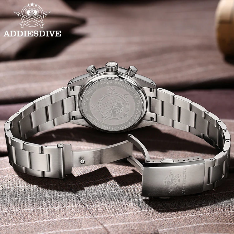 ADDIESDIVE 37mm Watch For Men Chronograph 10Bar Diver BGW9 Luminous Bubble Mirror Glass AD2539 Aluminum Ring VK63 Quartz Watches