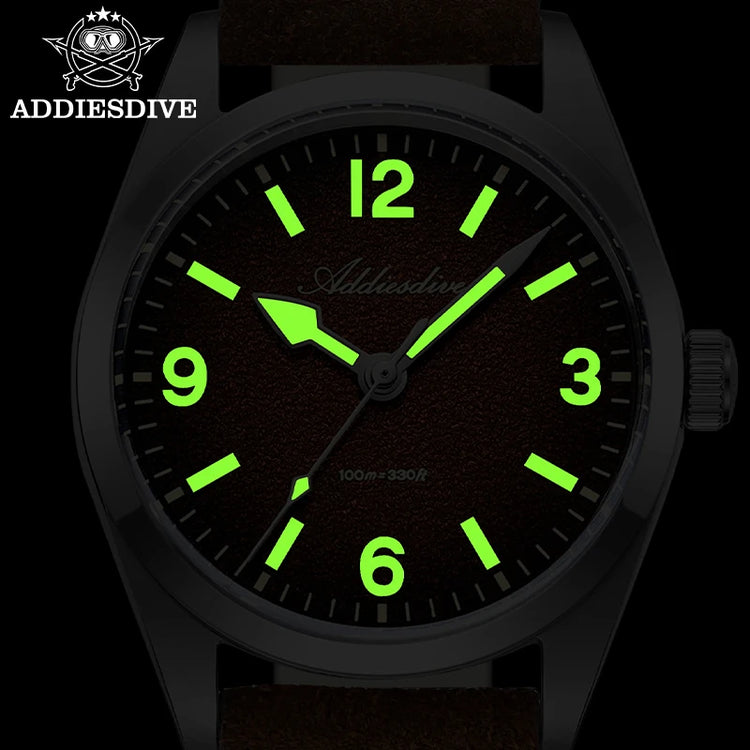 ADDIESDIVE New Quartz Watch Luxury Sapphire 2035 Movement 36mm Men Watch C3 Luminous Diving 100m Waterproof 316L Stainless Steel