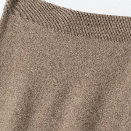 Luxury 100% Cashmere Mid-Calf Pencil Skirt Simple Basic Style Women Solid Color Autumn Winter High Waist Slimming Knitted Skirt PlatiNum