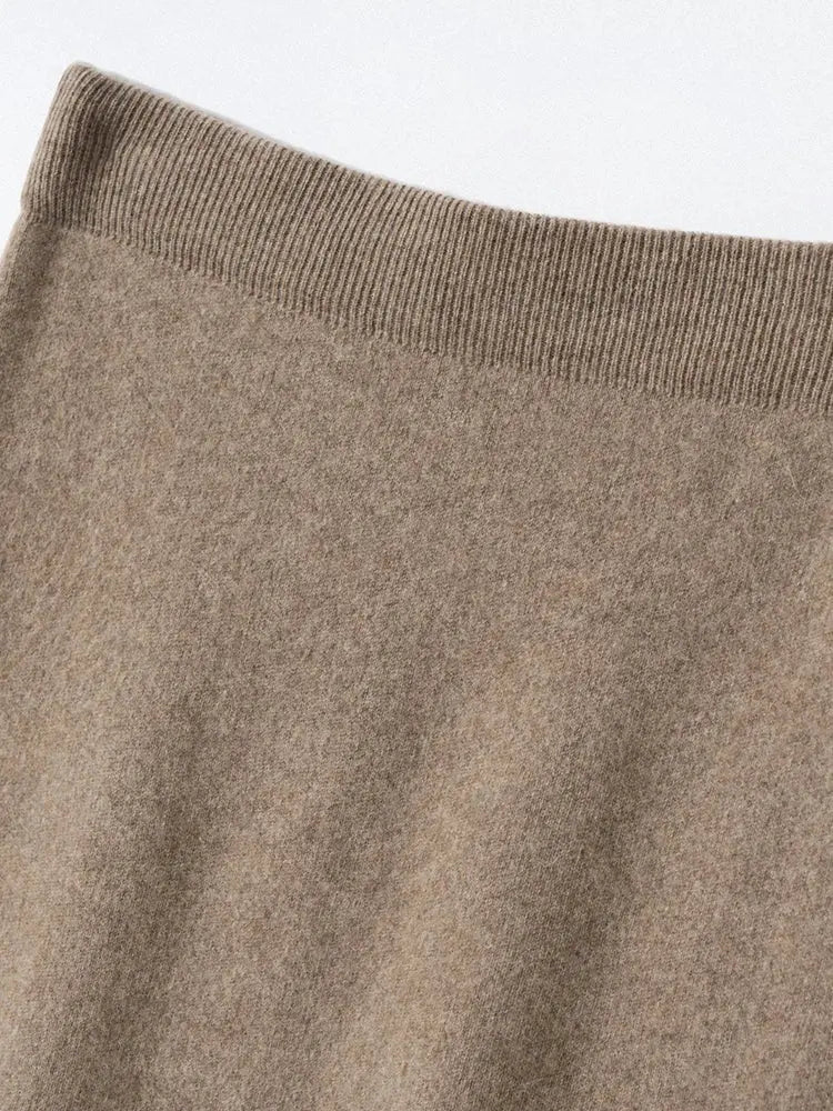 Luxury 100% Cashmere Mid-Calf Pencil Skirt Simple Basic Style Women Solid Color Autumn Winter High Waist Slimming Knitted Skirt PlatiNum