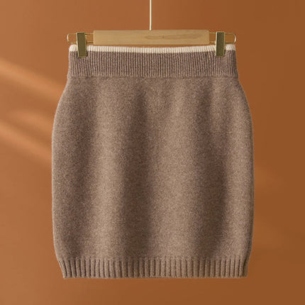 Flat Thickened Hip Hugging Skirt Women's Autumn Winter 100% Merino Wool Knitted Half Skirt Versatile Short Elastic Waist Skirt PlatiNum