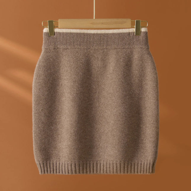 Flat Thickened Hip Hugging Skirt Women's Autumn Winter 100% Merino Wool Knitted Half Skirt Versatile Short Elastic Waist Skirt PlatiNum