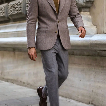 Herringbone Tweed Men's Blazer Jacket Wool Blend Suede Patch Shoulder Men's Sport Coat Business Casual Slim Fit For Oktoberfest