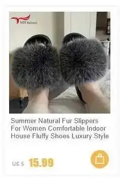 Real Raccoon Fur Slippers for Women 2023 Summer Fluffy Indoor Home Fuzzy Flat Slides Outdoor Fashion Beach Sandals Flip Flops