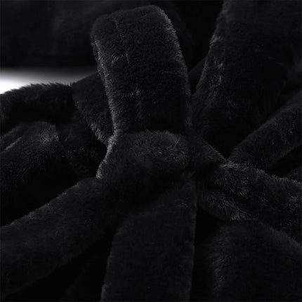 Casual Patchwork Faux Fur Collar Women's Coat Lace Up Pockets Thicken Lady Coats 2026 Autumn Winter Female Street Outerwear