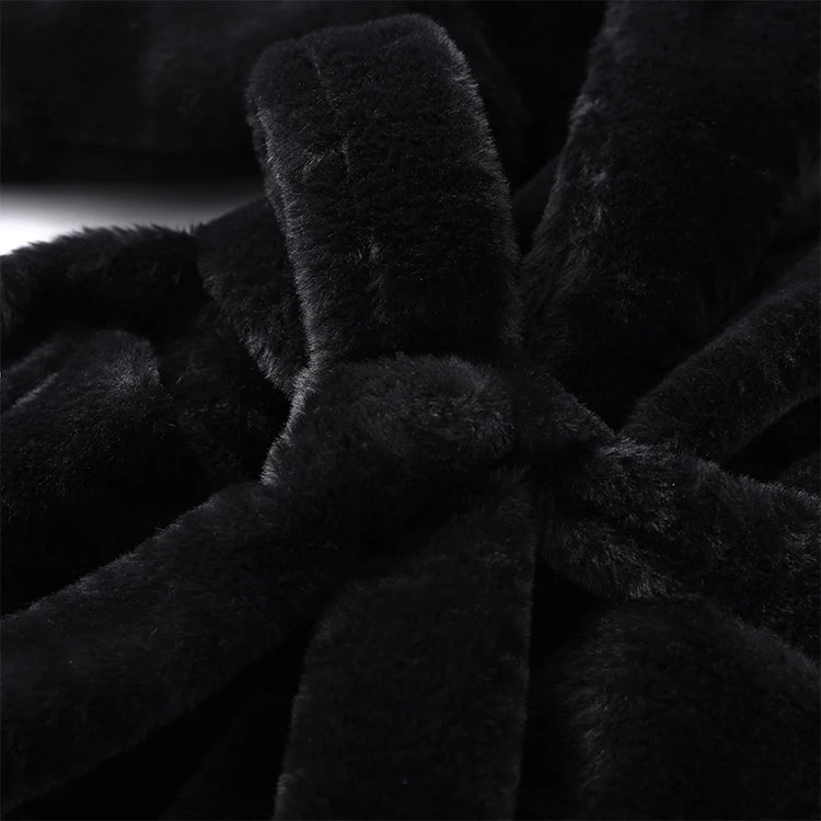 Casual Patchwork Faux Fur Collar Women's Coat Lace Up Pockets Thicken Lady Coats 2026 Autumn Winter Female Street Outerwear