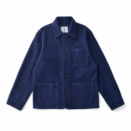 Vintage French Indigo Cargo Jacket Men Autumn Winter New Lapel Multi-pocket Blue Dyed Tooling Jacket Retro Casual Cardigan Coat