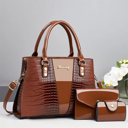 Large Capacity Crocodile Pattern Mother-Daughter Handbag Set Women's Shoulder Bag Fashionable PU Material Autumn Winter Bag PlatiNum
