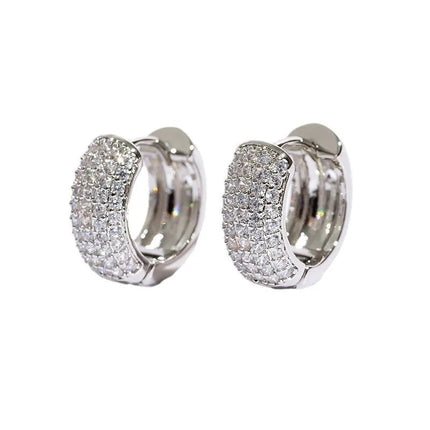 Luxury Full Zircon Multi-Row Sparkling Silver Color Hoop Earrings for Men Women Fashion Jewelry New Arrival PlatiNum