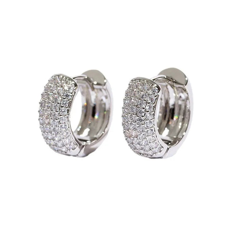 Luxury Full Zircon Multi-Row Sparkling Silver Color Hoop Earrings for Men Women Fashion Jewelry New Arrival PlatiNum