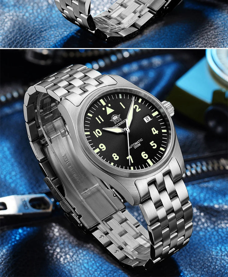 ADDIESDIVE Classic Men's watch Sapphire Automatic 8215 Stainless Steel Pilot watch Leather Luminous 200m Diving Dress Watch New