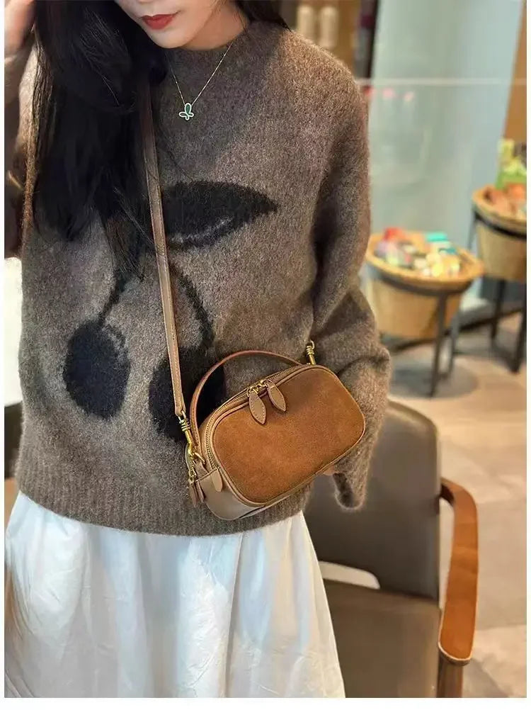 Women's Genuine Suede Cowhide Leather Shoulder Bag Soft Cow Versatile Ladies Crossbody Bag Trendy Luxury Female Designer PlatiNum