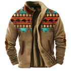 Winter Men's Long Sleeved Full Zipper Wool Lined Jacket, Warm in Winter, Thick and Fashionable, Home Wear, Plush Ethnic Pattern
