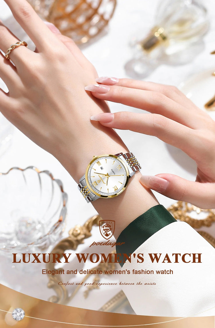 POEDAGAR Orologio da Donna Raffinato Impermeabile Luminoso con Data, Orologio da Polso Femminile di Alta Qualità in Acciaio Inossidabile, Elegante Orologio al Quarzo per Donne platinumshop