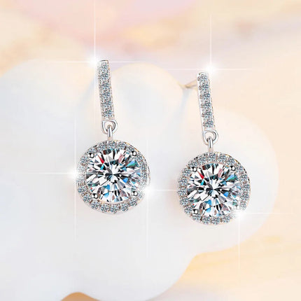 New 925 Sterling Silver 2ct Moissanite Earrings for Women Exquisite Student Girlfriend Wedding Engagement Jewelry Fashion Gift PlatiNum