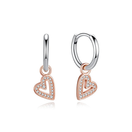 Orecchini Originali in Argento Sterling 925, Modello 2026, a Perno e a Cerchio con Cristalli, per Donna, in Oro Rosa, con Corona, Cuore, Infinito, Ape, Gioielli platinumshop