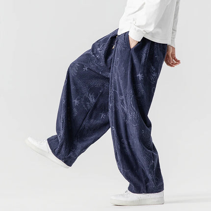 Pantaloni a gamba larga in velluto a coste da uomo in stile giapponese pantaloni larghi casual da uomo spessi e caldi pantaloni a lanterna Hip Hop streetwear taglie forti 5XL