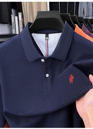 Polo à manches longues de marque haut de gamme 100 % coton, nouveau t-shirt décontracté à revers pour homme d'affaires, confort de luxe avec broderie Paul poney