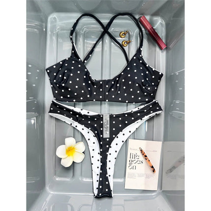 Nuovo Costume da Bagno Bikini a Pois Mini Micro Thong da Donna, Set Due Pezzi K7854 (XS-L) PlatiNum