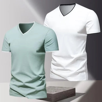 Men's Short Sleeve V-Neck T-Shirt, Men's Sporty Casual T-Shirt, Plain Simple Trendy Basic T-Shirt