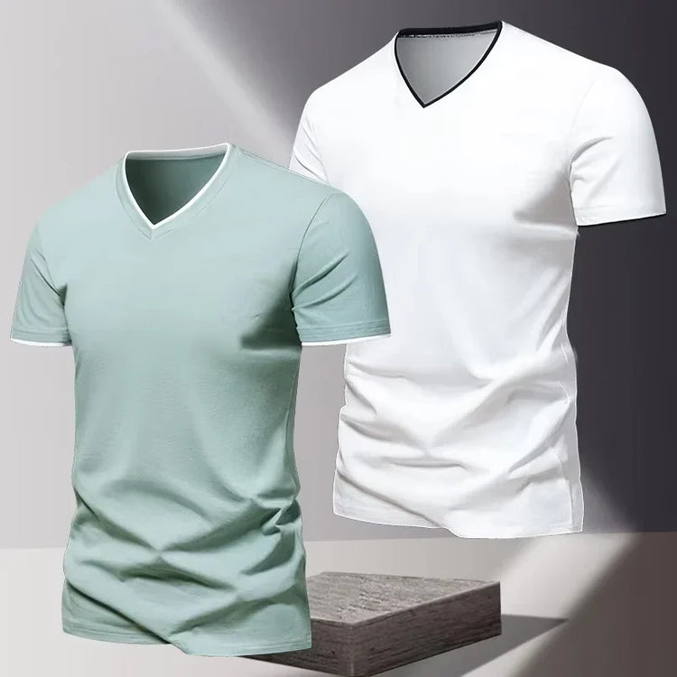 T-shirt da uomo a maniche corte con scollo a V, T-shirt sportiva e casual da uomo, Maglietta basic tinta unita semplice e di tendenza