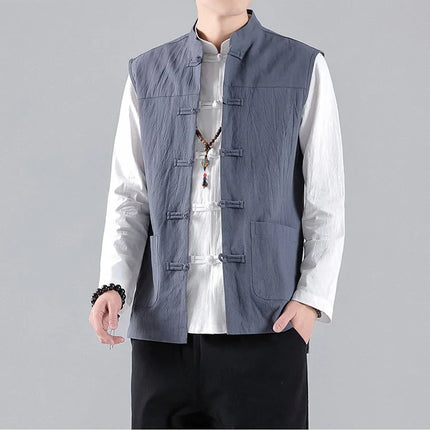 Canotte da uomo senza maniche in cotone stile cinese, gilet casual vintage, gilet estivi traspiranti, magliette larghe da uomo, abito Tang