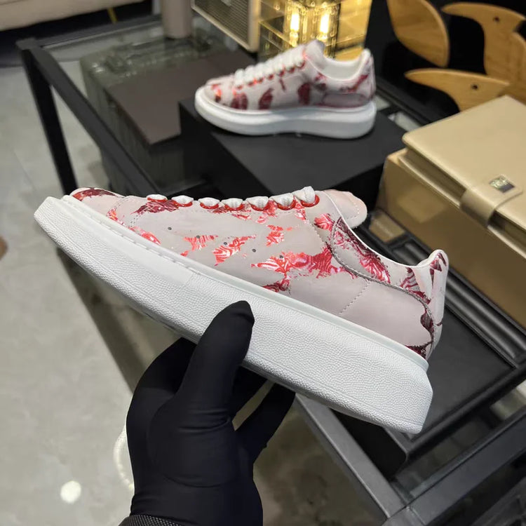 American European Fashion Casual Shoes Unisex White Platform Sneakers Man Sport Shoes In Printing Leather Women Heighten Loafers