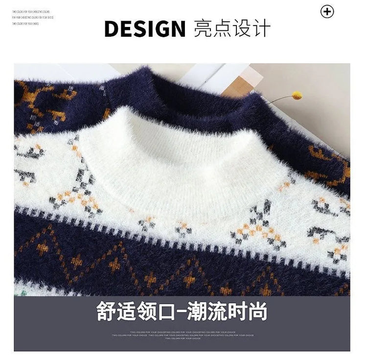 High Quality Sweater New Fashion Trend Printed Thickened Warm Knitted Sweater Autumn/winter Men's Casual Loose Sports top