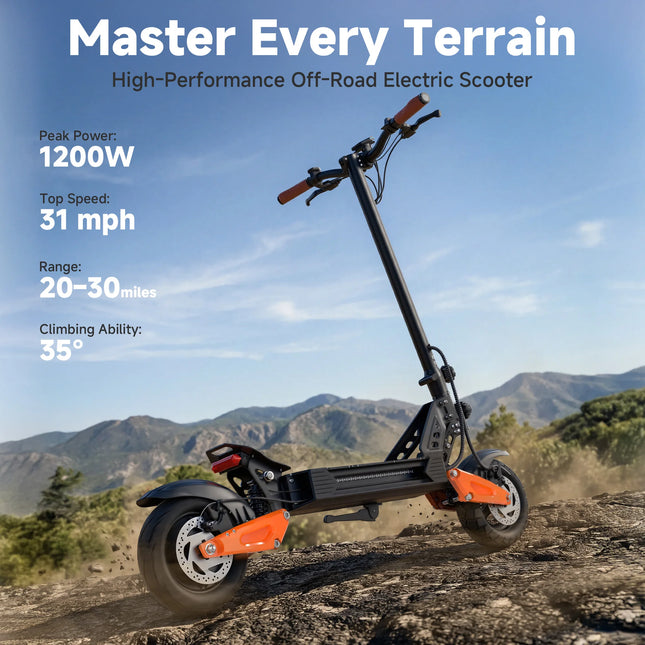 Monopattino Elettrico JUICEASE C67Lite 48V13.5Ah, Motore ad Alta Potenza 1200W, Autonomia 50KM, Velocità 50KM/H, Pneumatici Larghi da 10 Pollici, Scooter Fuoristrada per Tutti i Terreni
