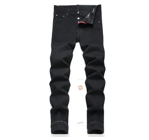 New Fashion Men Black Ripped Denim Jeans talian High Street Style Denim Pants High Quality Male Slim Fit Denim Trousers Size 38 PlatiNum
