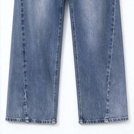 Women's Low Waist Wide Leg Jeans, Grey Blue Washed Denim, Stretchy, Casual Fashion Wide Leg Pants for Female,Yw-1918