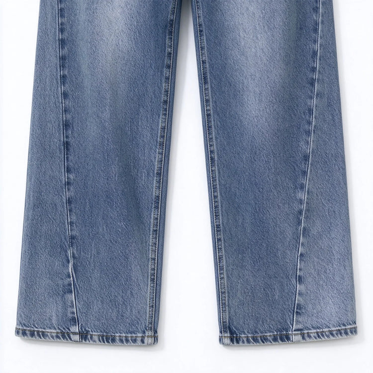 Women's Low Waist Wide Leg Jeans, Grey Blue Washed Denim, Stretchy, Casual Fashion Wide Leg Pants for Female,Yw-1918