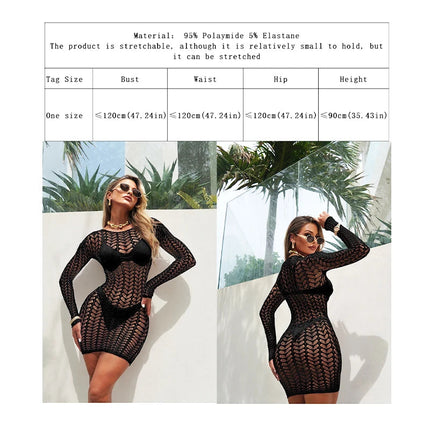 Copricostume da spiaggia a maniche lunghe in rete trasparente da donna, abito a rete sexy trasparente, aderente per feste estive in spiaggia platinumshop