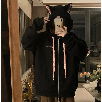 2025 Cute Girls Spring And Autumn New Cute Cat's Ears Hooded Coat Collection Casual Fashion Versatile Trends Lazy Wind