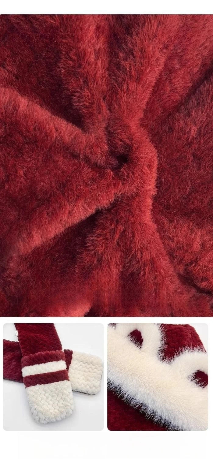Three-in-one hat Winter Women's Plus  Bear Hat Scarf Gloves One-piece Hooded Cute Warm Plush Three-piece Suit To Prevent Cold