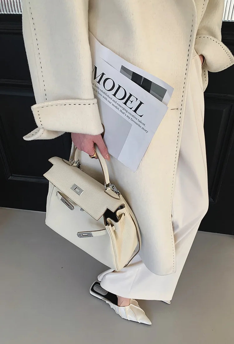 New Solid Korean Style Women Wool Coat Arch Needle Large Neck Versatile Fashion Texture Double Sided Trench Coats Female Winter
