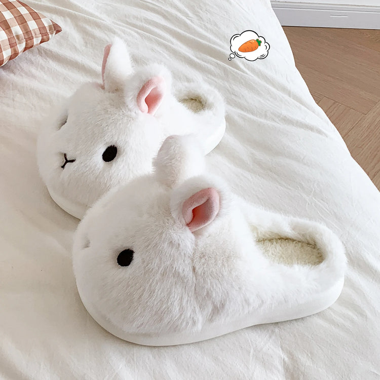 Cute Brown Bunny Plush Slippers Women Winter Warm Rebound Soft Sole House Shoes Indoor Fuzzy Non-Slip Comfortable Home Footwear