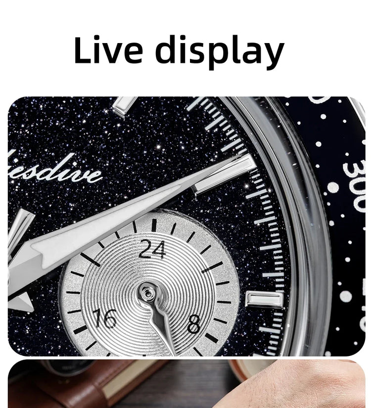 ADDIESDIVE Luxury Mens Watch New AD2558 VK64 Quartz Chronograph Stainless Steel Blue Sandstone Dial Luminous 100M Waterproof