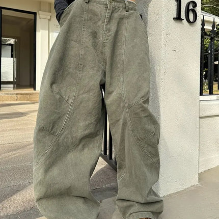 HOUZHOU Y2K Vintage Wash Donna Cargo Jeans Harajuku Scimitar Gamba larga Pantaloni in denim retrò americani Pantaloni larghi Gyaru Streetwear