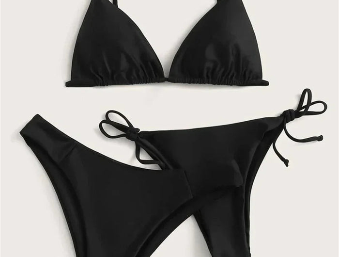 Bikini nero Costume da bagno estremo Triangolo Costumi da bagno sexy String 3 pezzi Bikini Set Costume da bagno donna Beach Tangas Biquinis Feminino platinumshop