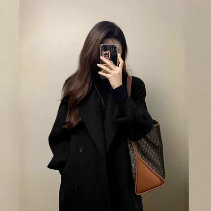 Grey Double-sided Cashmere Coat Women's 2026 Winter New Korean Version Loose Thick Down Woolen Coats Solid Casual Long Overcoat
