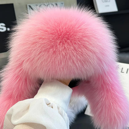 2026 100% Real Fox Fur Hats Women's Russian Ushanka Aviator Trapper Snow Skiing Hat Caps Earflap Winter Raccoon Fur Outerwear Ha