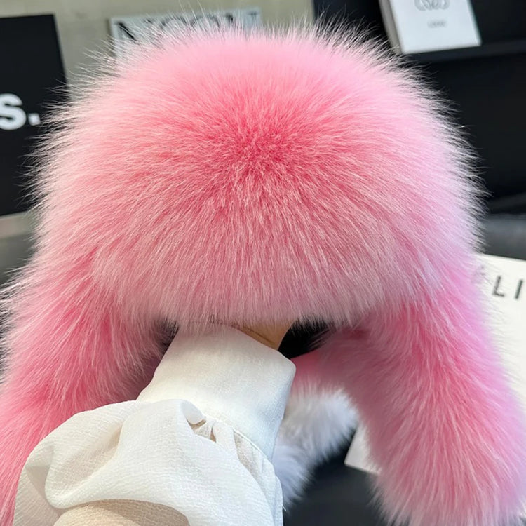 2026 100% Real Fox Fur Hats Women's Russian Ushanka Aviator Trapper Snow Skiing Hat Caps Earflap Winter Raccoon Fur Outerwear Ha