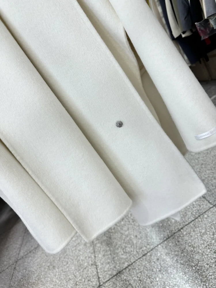 Newest Luxury Coffee Scarf Collar Wool Coat Women Loose Elegant Ladies Autumn Winter Jacket Causal Handmade Women's Jacket2025