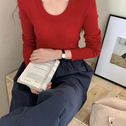 100% 48 count wool U-neck Ultra-fine Merino Wool Shirt for Women's Slim and Thin Bottoming Shirt for Women's Autumn and Winter PlatiNum