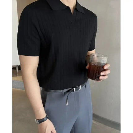 Men's Slim Fit Solid Color Stretchy Polo Shirt Sexy Fashion Trendy Cotton Casual Top Comfortable Elastic Summer Clothes